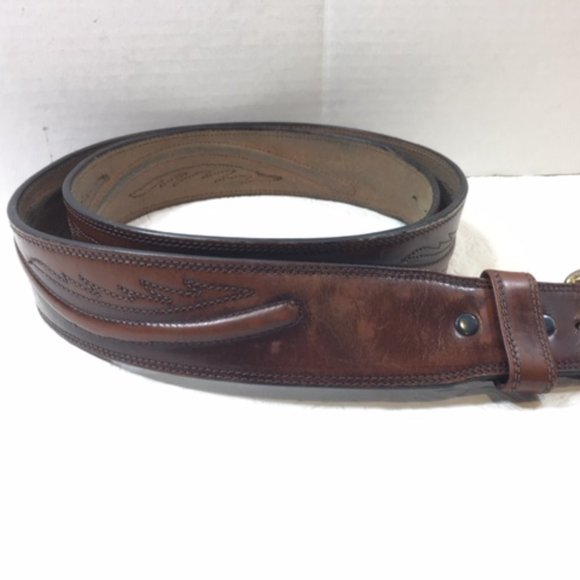 Original Larry Malan's Leegin Brown Leather Stitched Overlay Rodeo Belt Size 44 - Picture 2 of 14